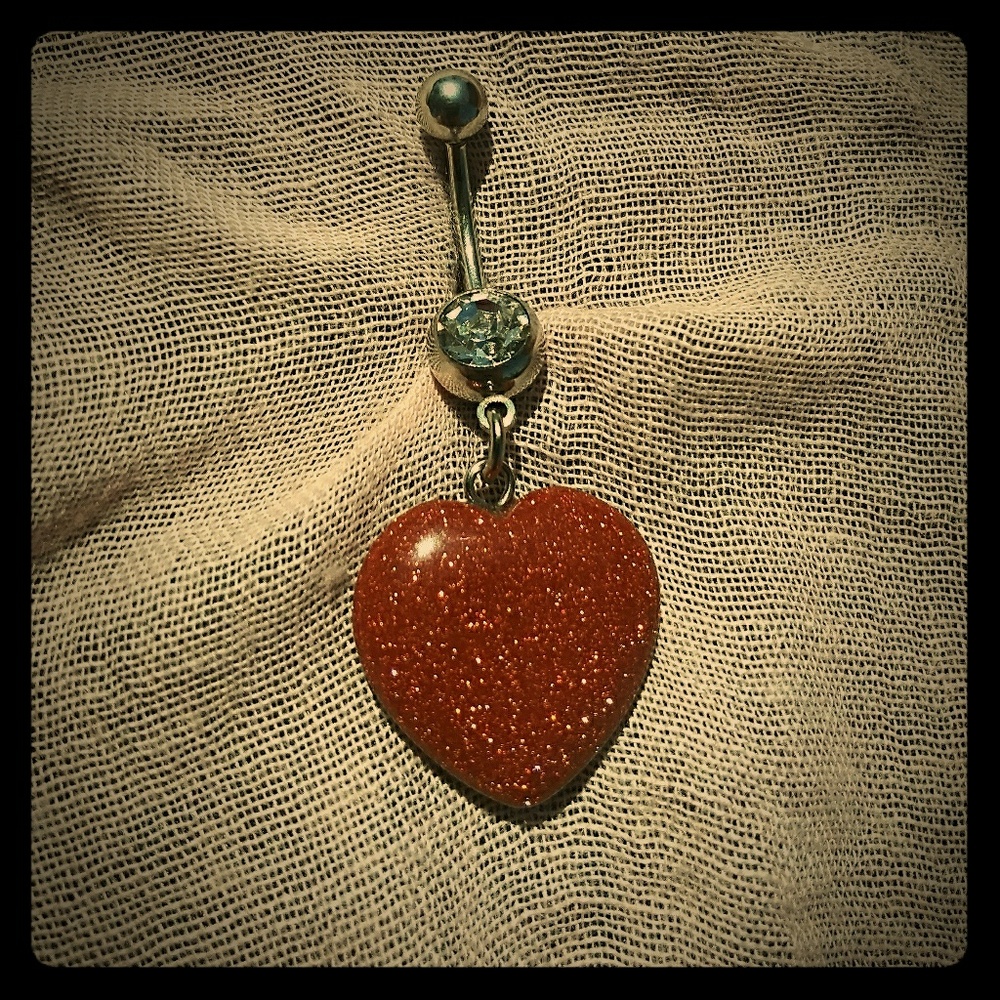 Belly Ring Gold Sandstone dangle heart